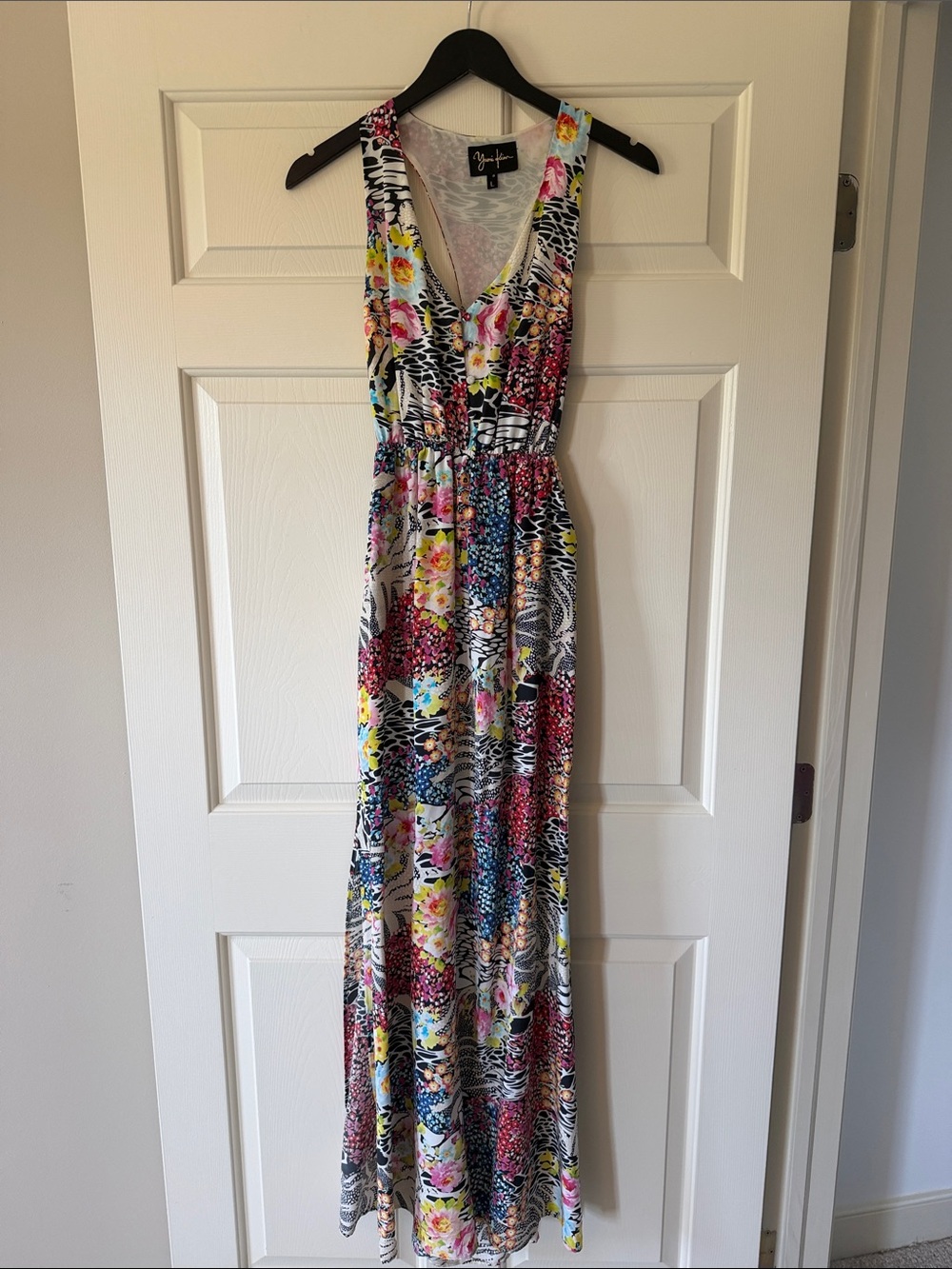 Yumi Kim V-Neck Floral & Zebra Print Maxi Dress — Multicolor
